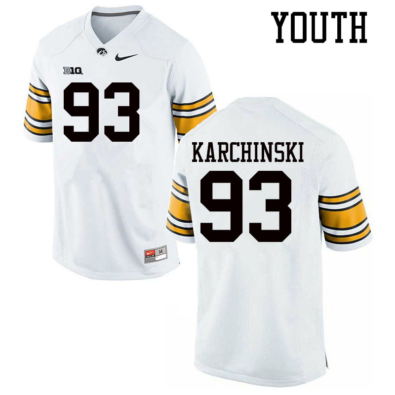 Youth #93 Jake Karchinski Iowa Hawkeyes College Football Jerseys Sale-White - Click Image to Close